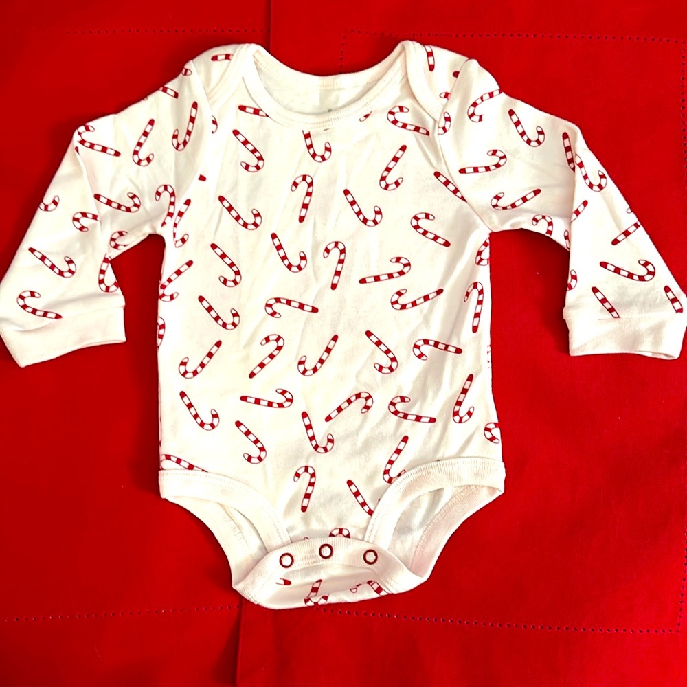 Baby Christmas Pastel Pink 1 Piece with Red & Pink Candy Canes Size 3-6 Months